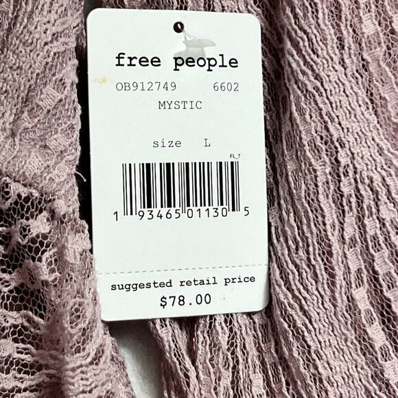 Free People Top L Luisa Mystic Lavender Lace Long Sleeve Babydoll Scalloped Trim - Picture 6 of 10